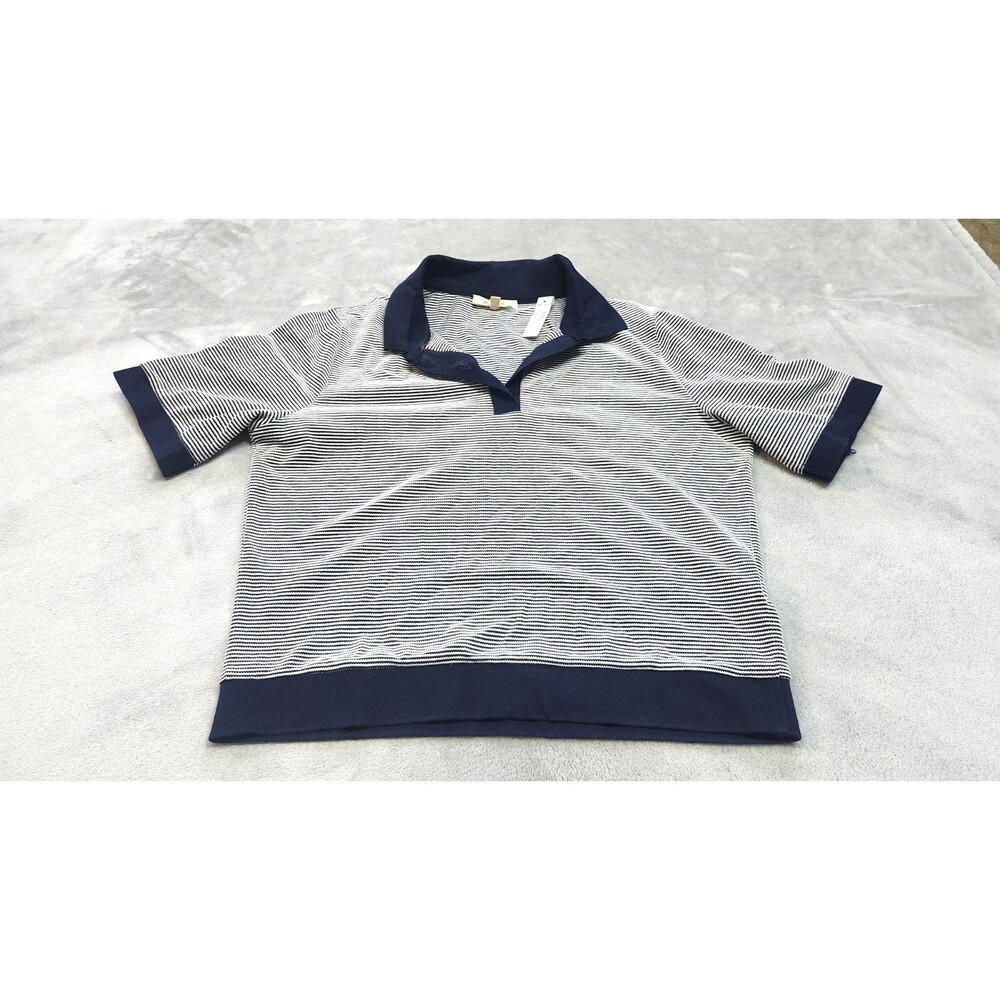 NWT Madewell Women's Size Small Midnight Navy Striped‎ Shrun Polo Tee NWT